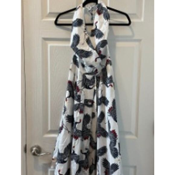 Unique Vintage 1950s Pin Up Retro Crane Halter Swing Dress Sz XS # - Picture 7 of 10